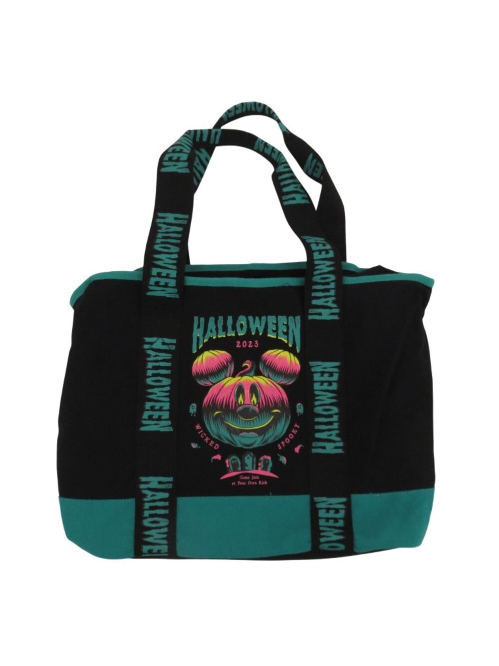 Disney Parks 2023 Halloween Glow In The Dark Mickey Mouse Tote Bag Black Teal